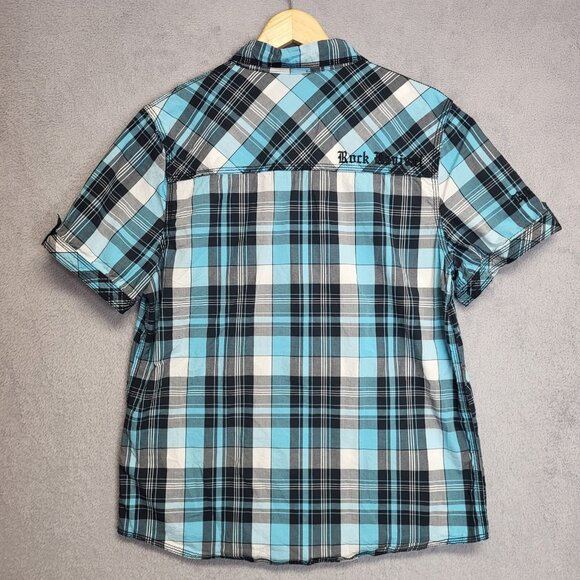 Rock Revival Shirt Mens Large Blue Plaid Button Up Western Cowboy Short Sleeve - Picture 3 of 9